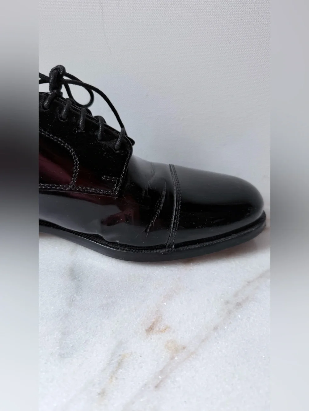 Cole Haan Men's Caldwell cap toe oxfords in black patent leather